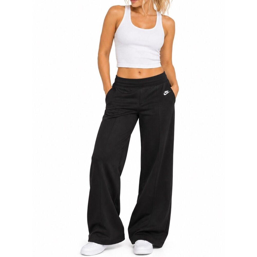 Nike Women’s Wide Leg Black Sportswear Pants with Crease Lines | Large